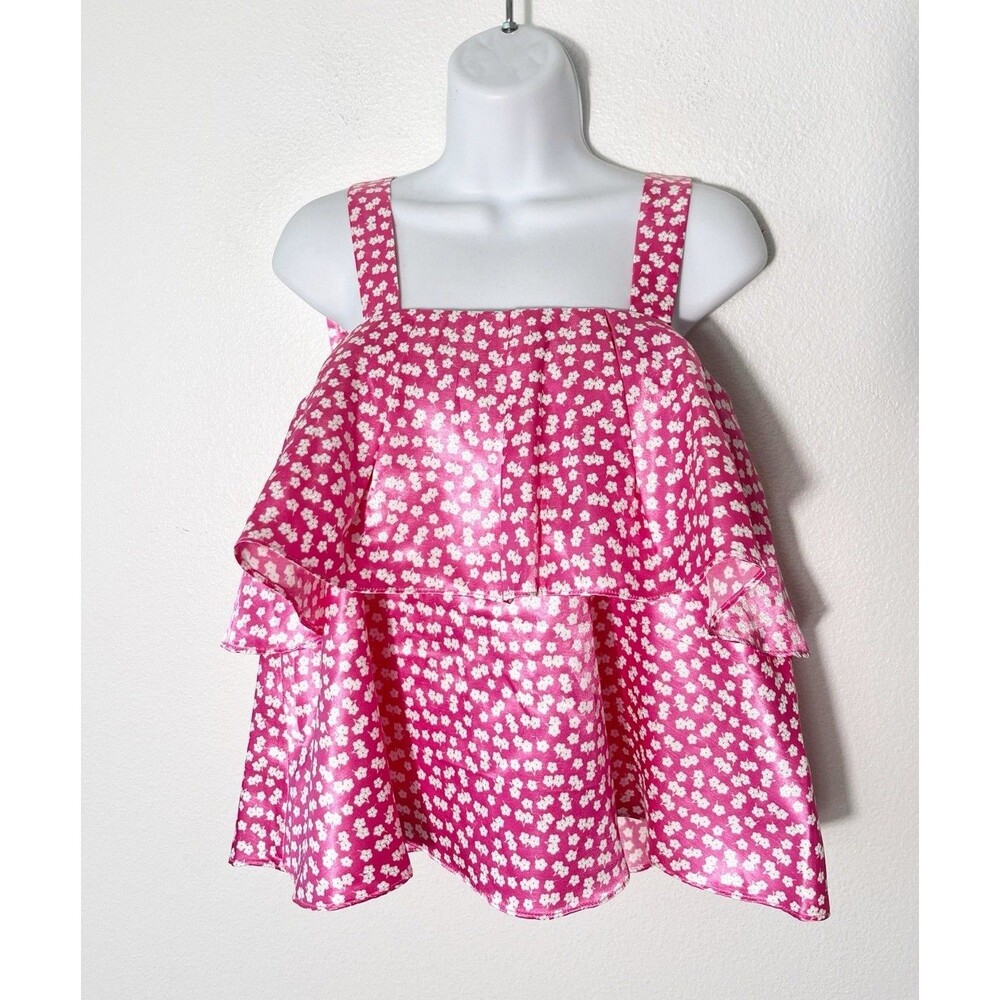 C/Meo Collective Be About You Pink Satin Sleeveless Magenta Daisy Top Small NEW
